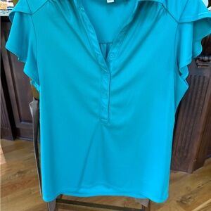 Chico's Teal Short-Sleeve Button Front Top